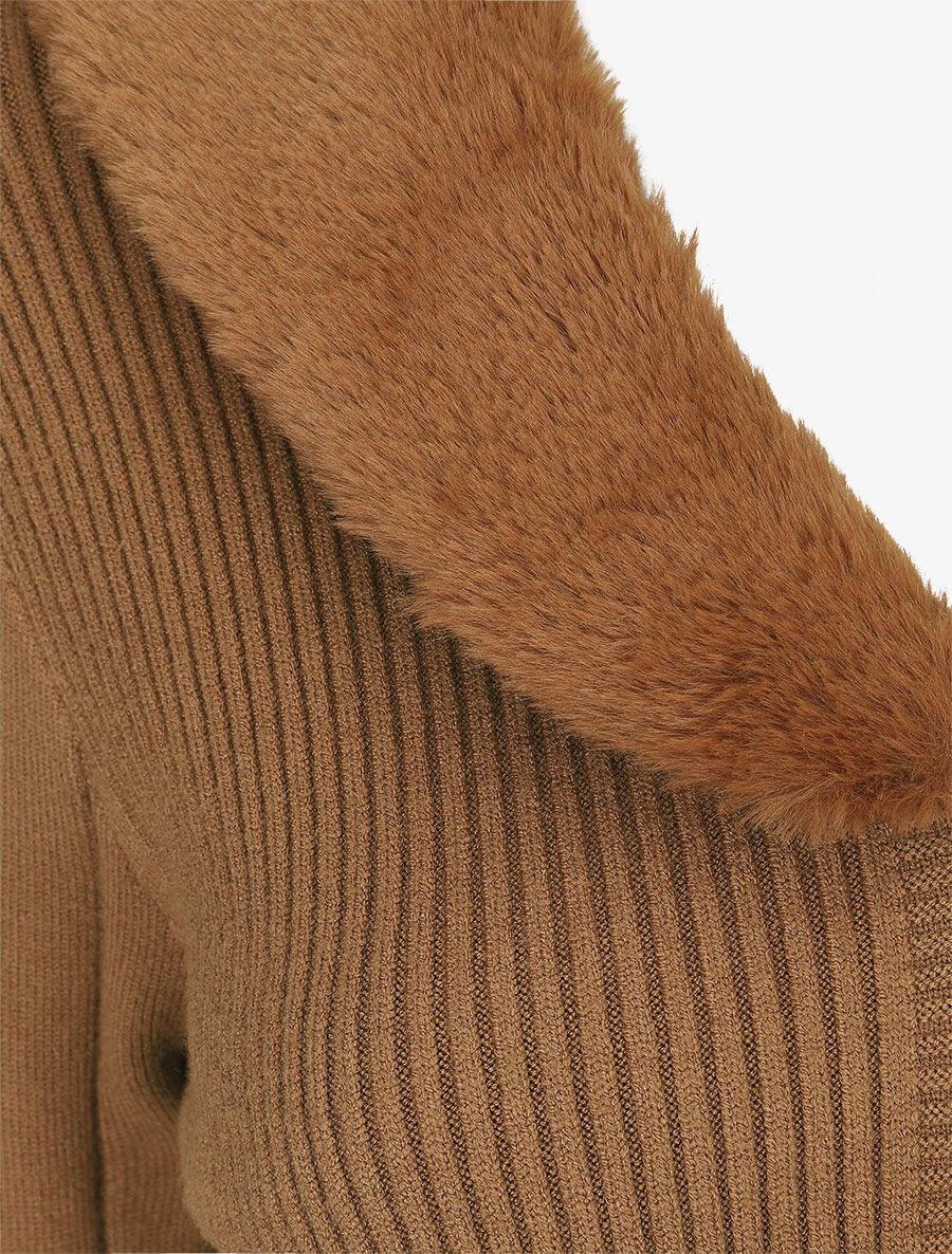 Gilet zippé et col à fourrure synthétique - Camel - Image 3