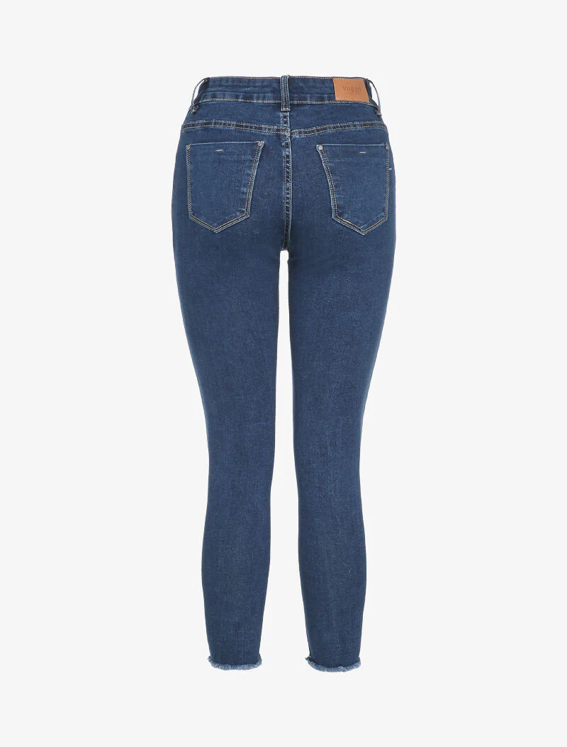 Jean 7/8 à bords coupe franche griffés - Bleu denim - Image 2