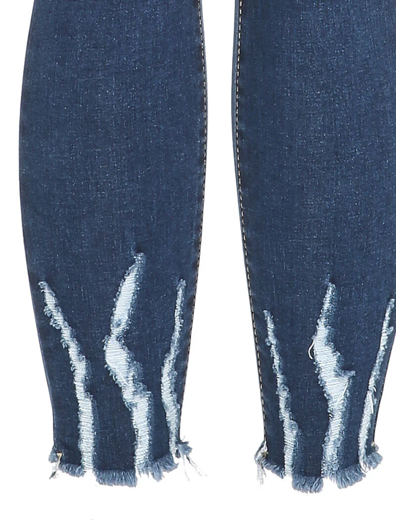 Jean 7/8 à bords coupe franche griffés - Bleu denim - Image 3