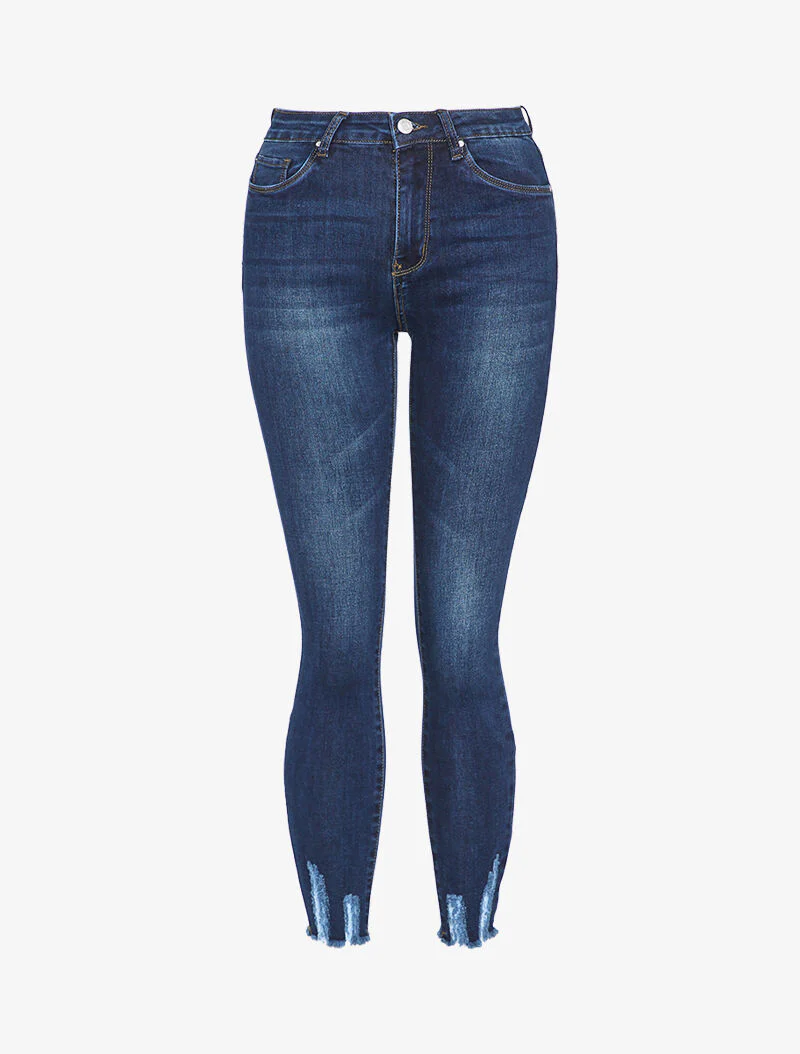 Jean 7/8 à bords effet usé - Bleu