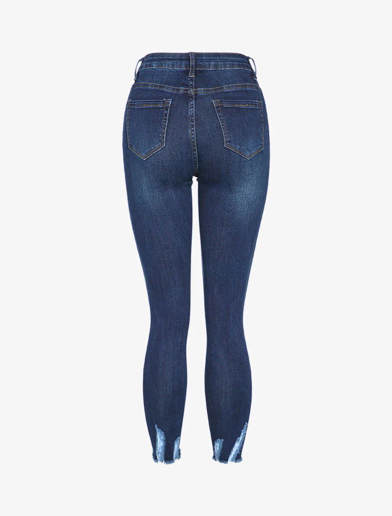 Jean 7/8 à bords effet usé - Bleu - Image 2