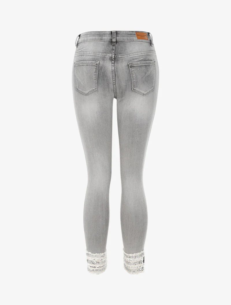 Jean 7/8 à bords fendus à sequins - gris clair - Image 3