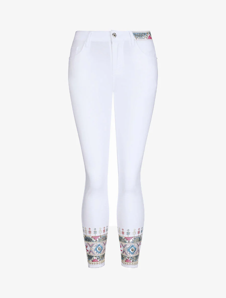 Jean 7/8 à chevilles ornées de sequins - Blanc