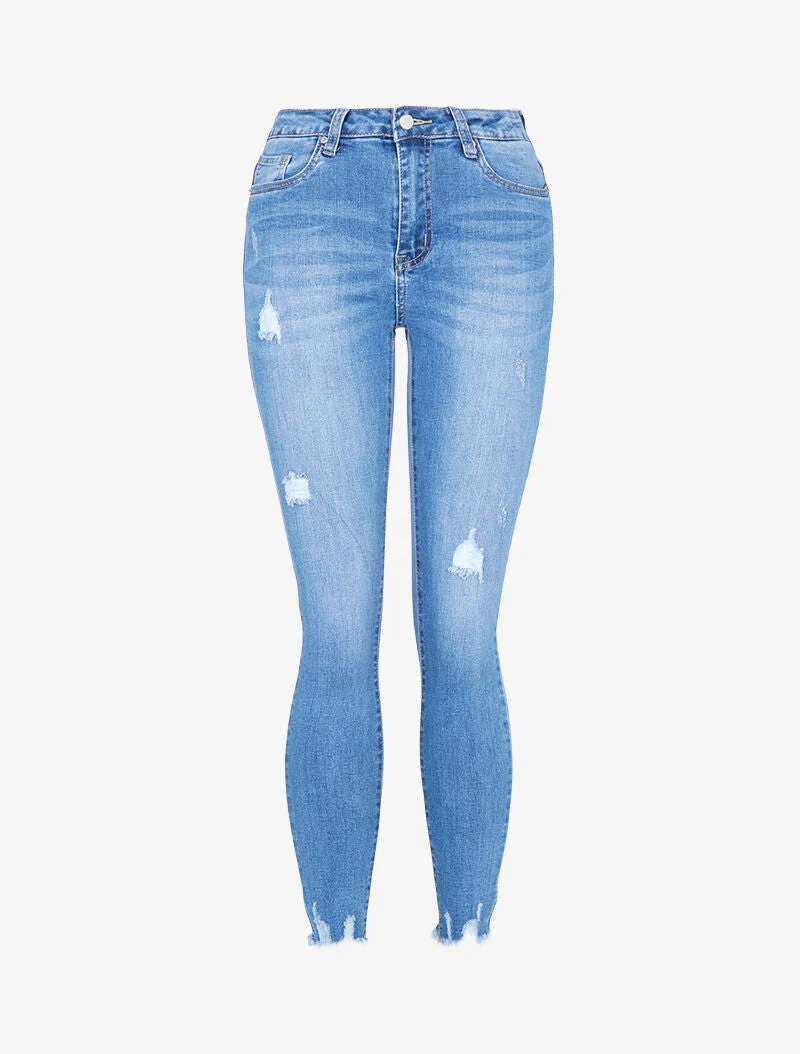 Jean 7/8 à déchirures - bleu denim