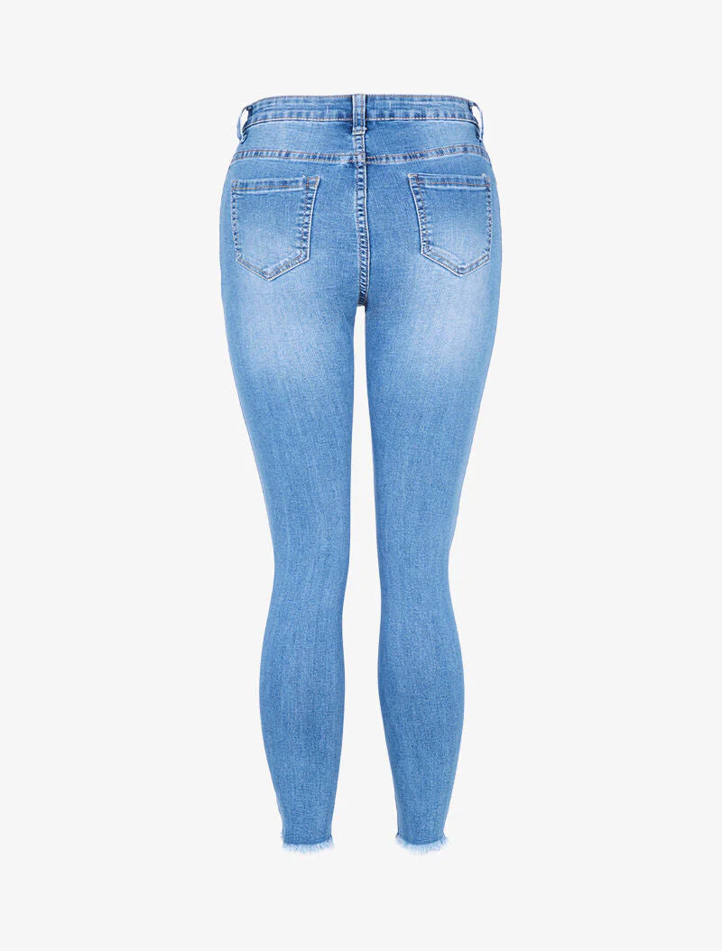 Jean 7/8 à déchirures - bleu denim - Image 2
