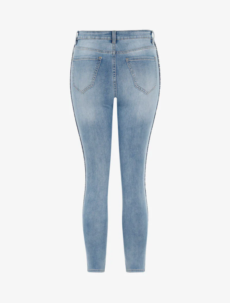 Jean 7/8 à liserés tressés et brodés - denim clair - Image 2