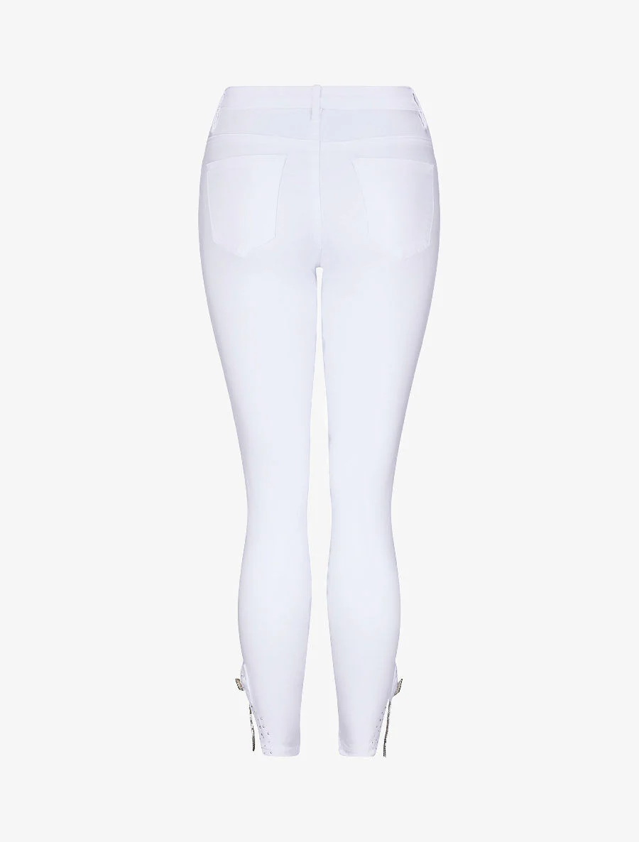 Jean 7/8 orné de strass et dentelle - Blanc - Image 4