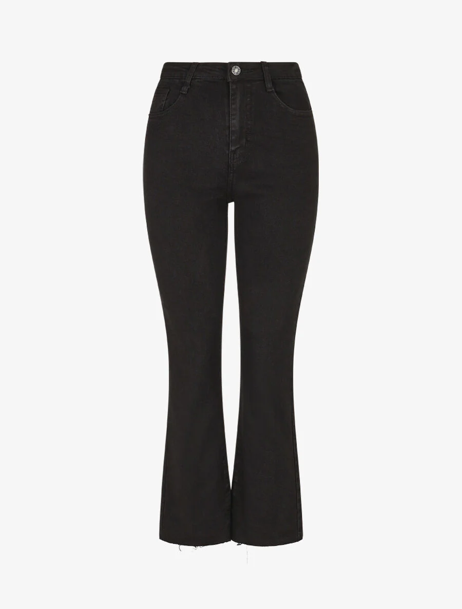 Jean à bords effilochés coupe flare - Noir