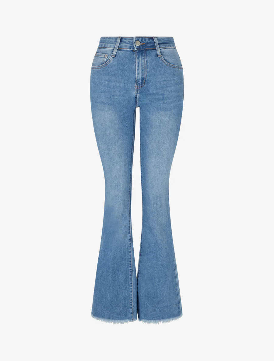 Jean à bords frangés coupe flare - Bleu