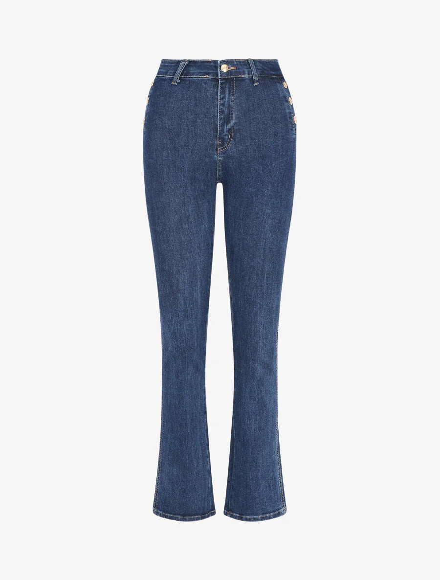 Jean à boutons décoratifs coupe bootcut - Bleu