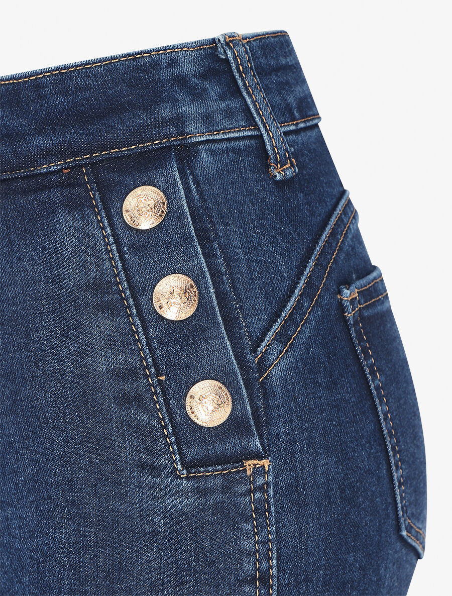 Jean à boutons décoratifs coupe bootcut - Bleu - Image 3