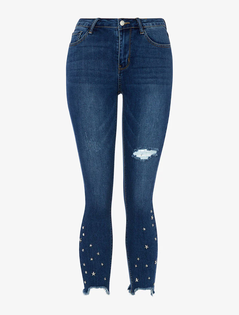Jean à empiècements étoiles - denim - bleu denim
