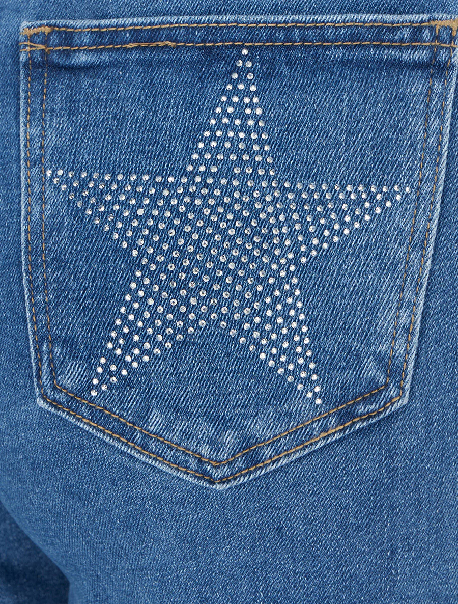 Jean à étoiles strassées coupe droite - Bleu - Image 3