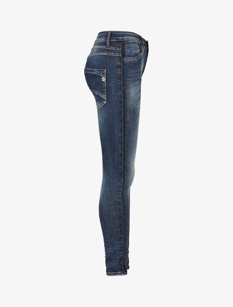 Jean à liseré de perles - Denim foncé - Image 3