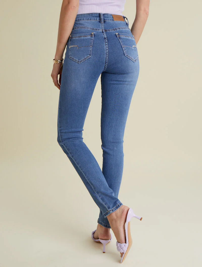 Jean à poches arrière strassées - bleu denim - Image 2