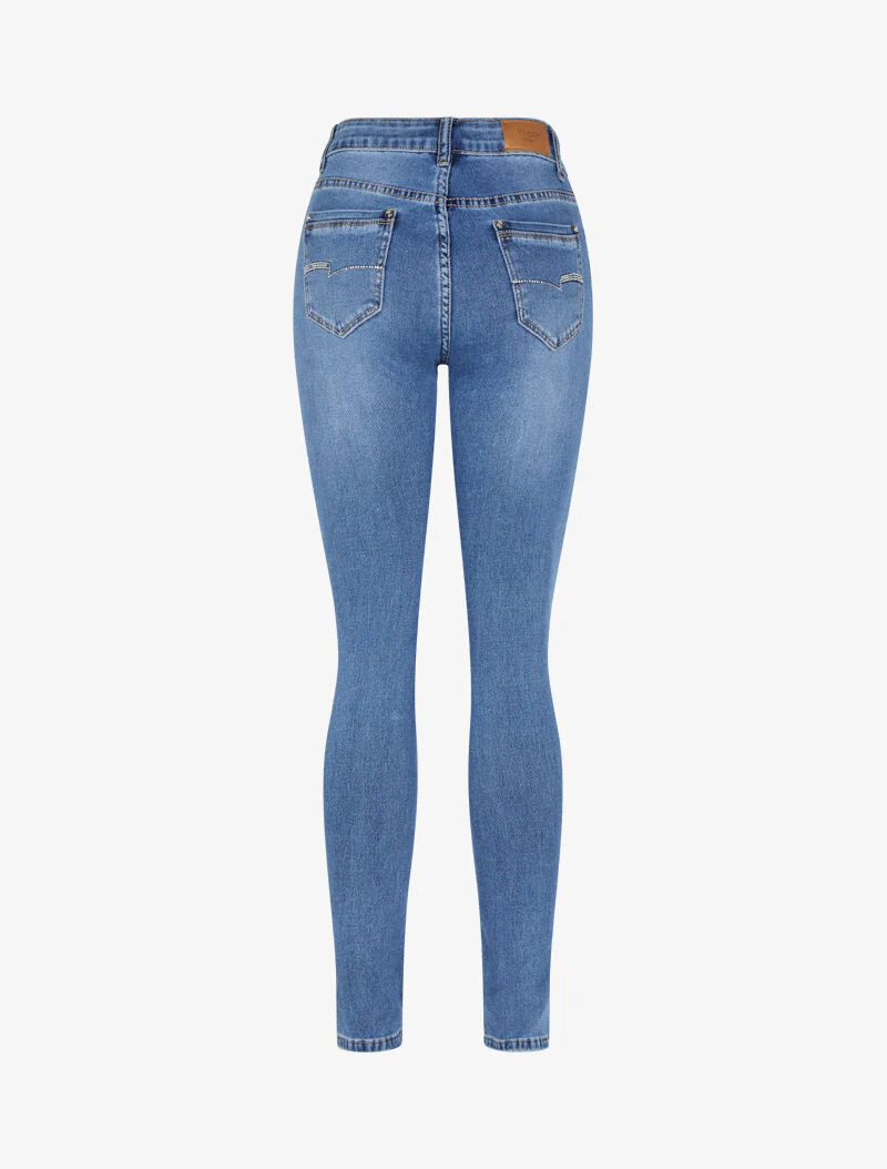 Jean à poches arrière strassées - bleu denim - Image 4