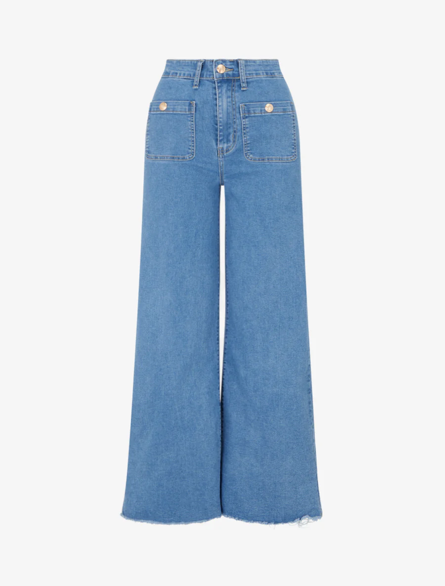 Jean à poches plaquées et bords francs - Bleu