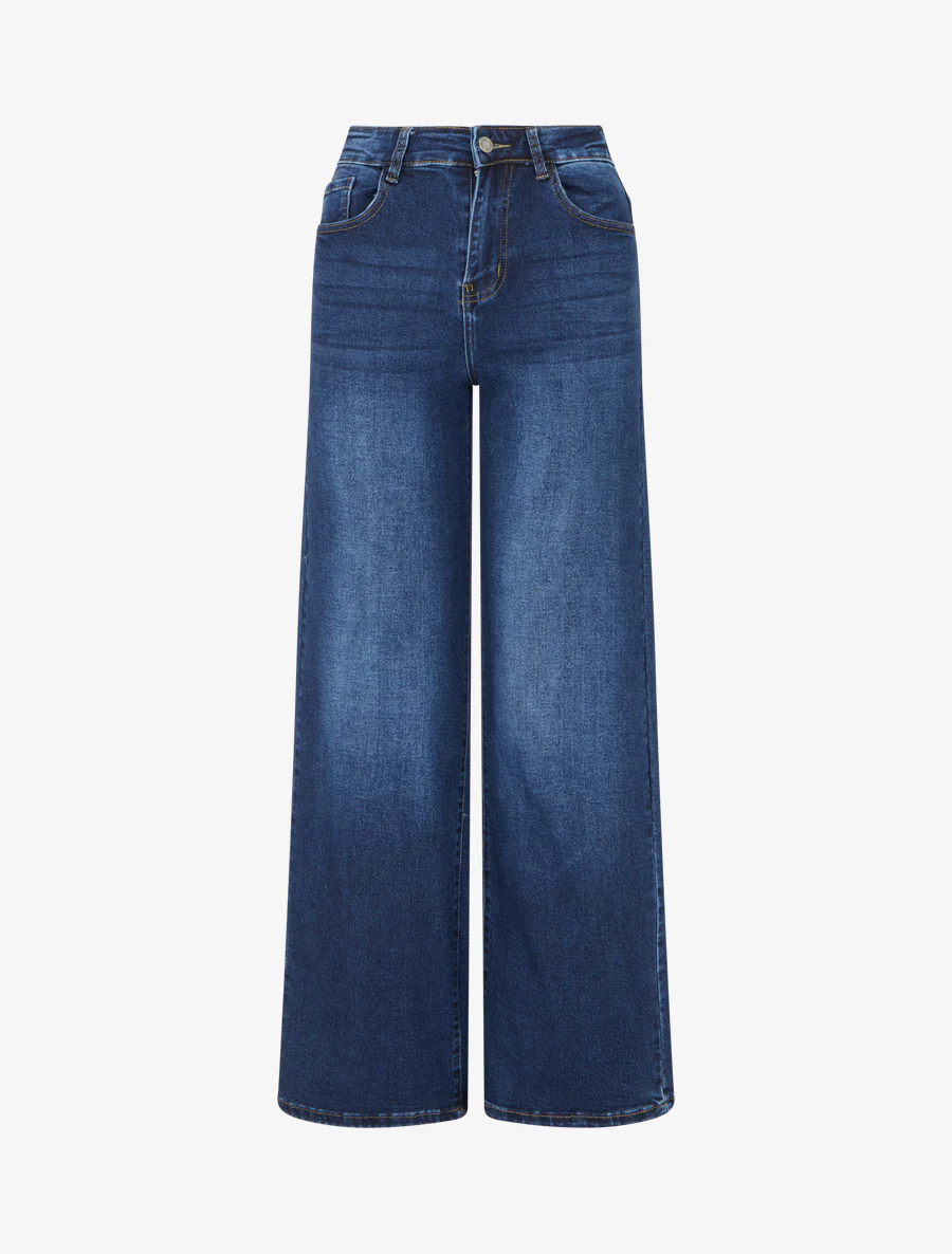 Jean à poches strassées coupe droite - Bleu