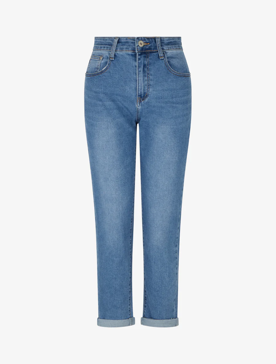Jean à revers coupe mom fit - Bleu