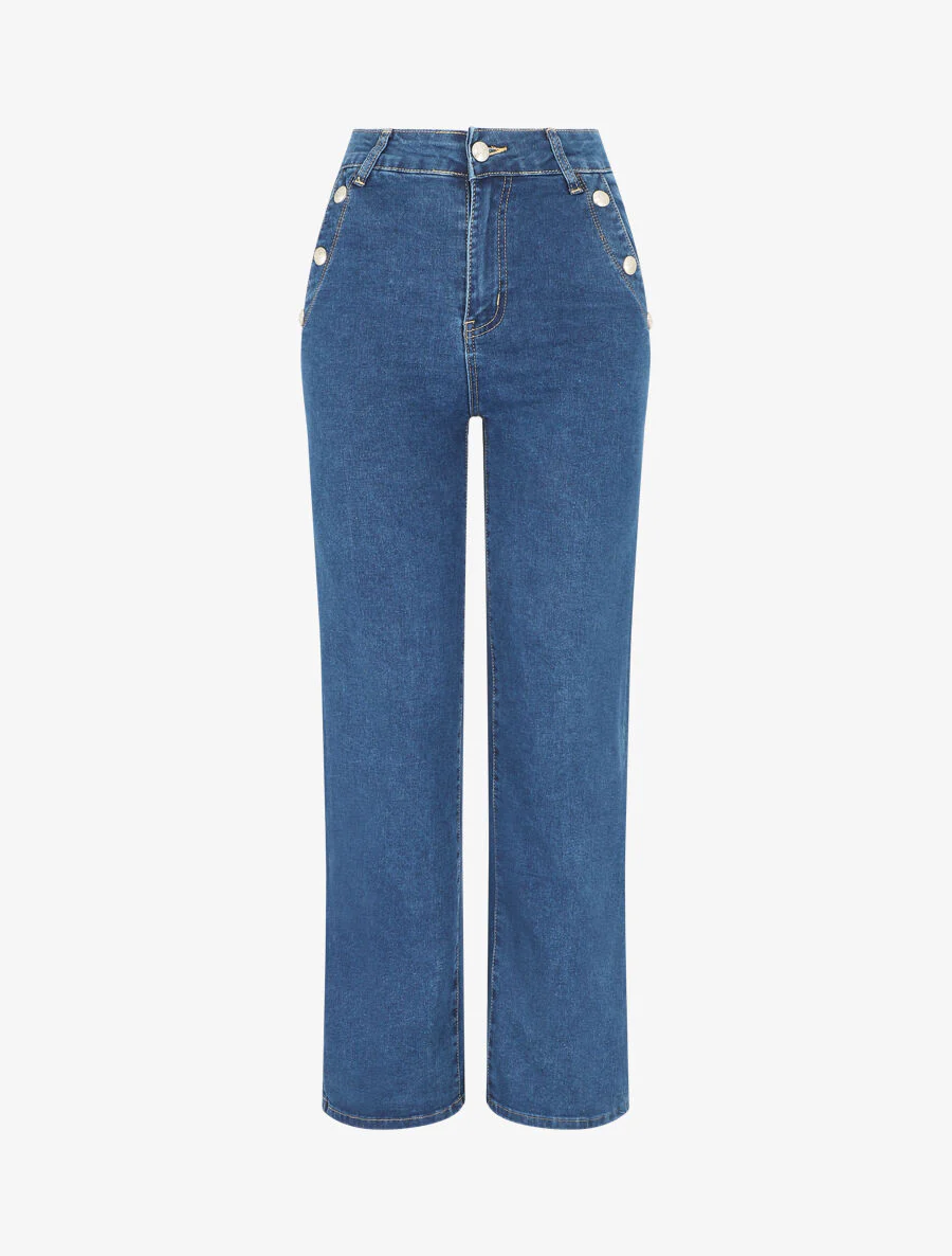 Jean à taille haute coupe boyfriend - Bleu
