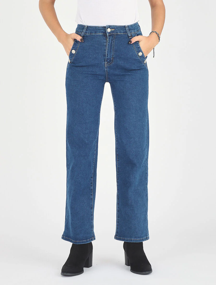 Jean à taille haute coupe boyfriend - Bleu - Image 4