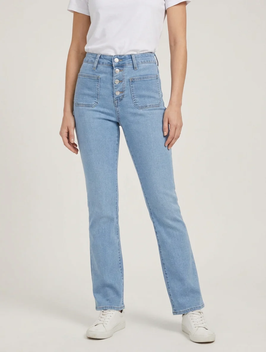 Jean à taille haute coupe droite - Bleu - Image 4