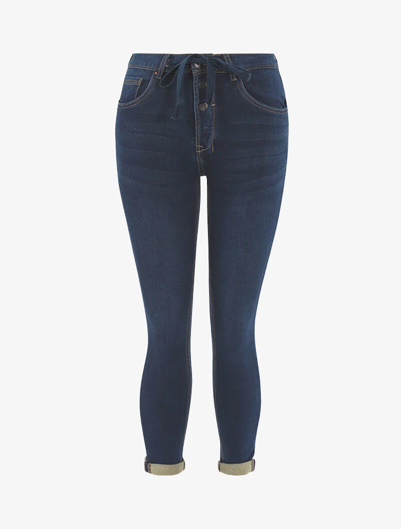 Jean à taille standard avec lien de serrage - Bleu denim