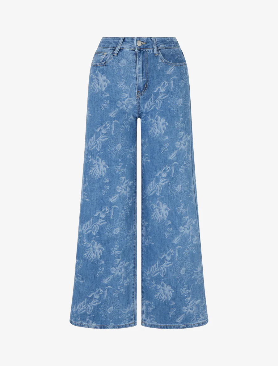 Jean ample à imprimé floral - Bleu