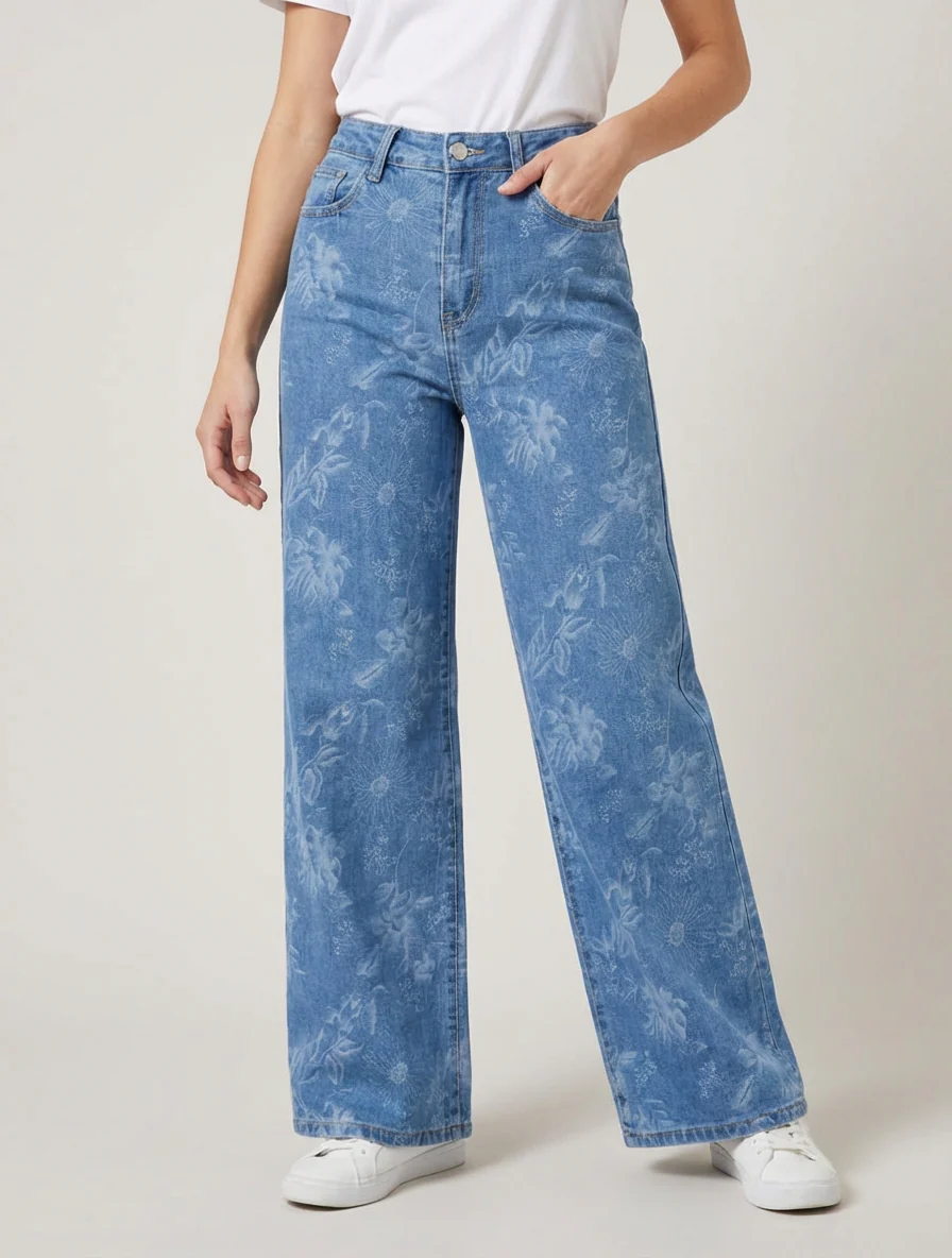 Jean ample à imprimé floral - Bleu - Image 4