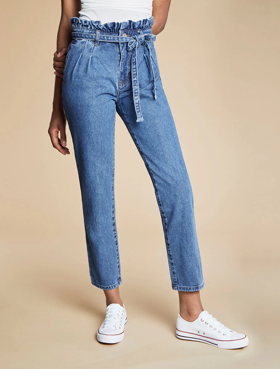 Jean ample à taille élastiquée - Bleu denim