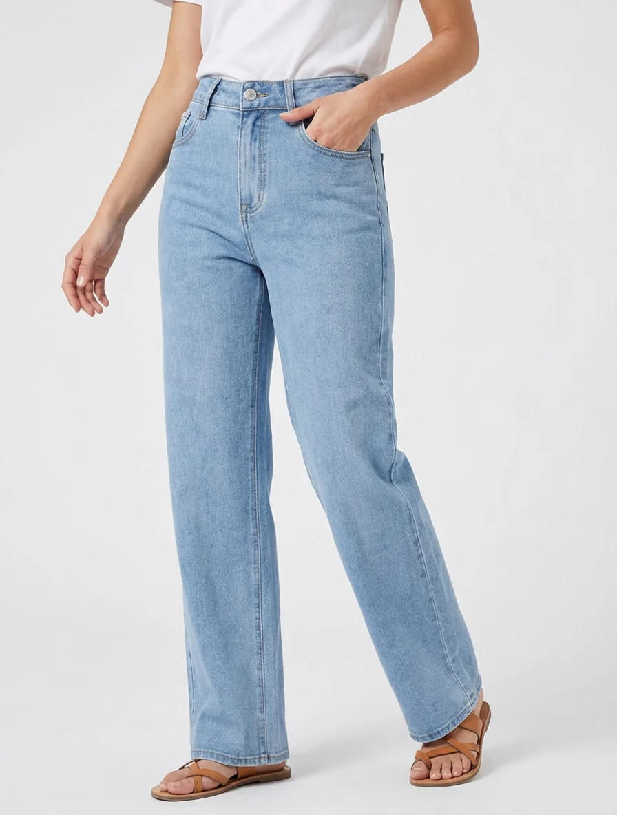 Jean ample à taille haute - Bleu clair - Image 4