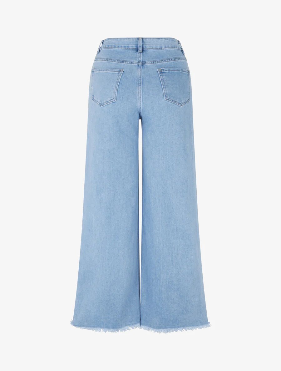 Jean ample à taille haute et bords brodés - Bleu - Image 2