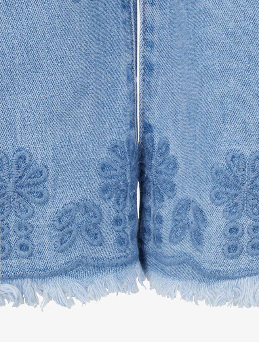 Jean ample à taille haute et bords brodés - Bleu - Image 3