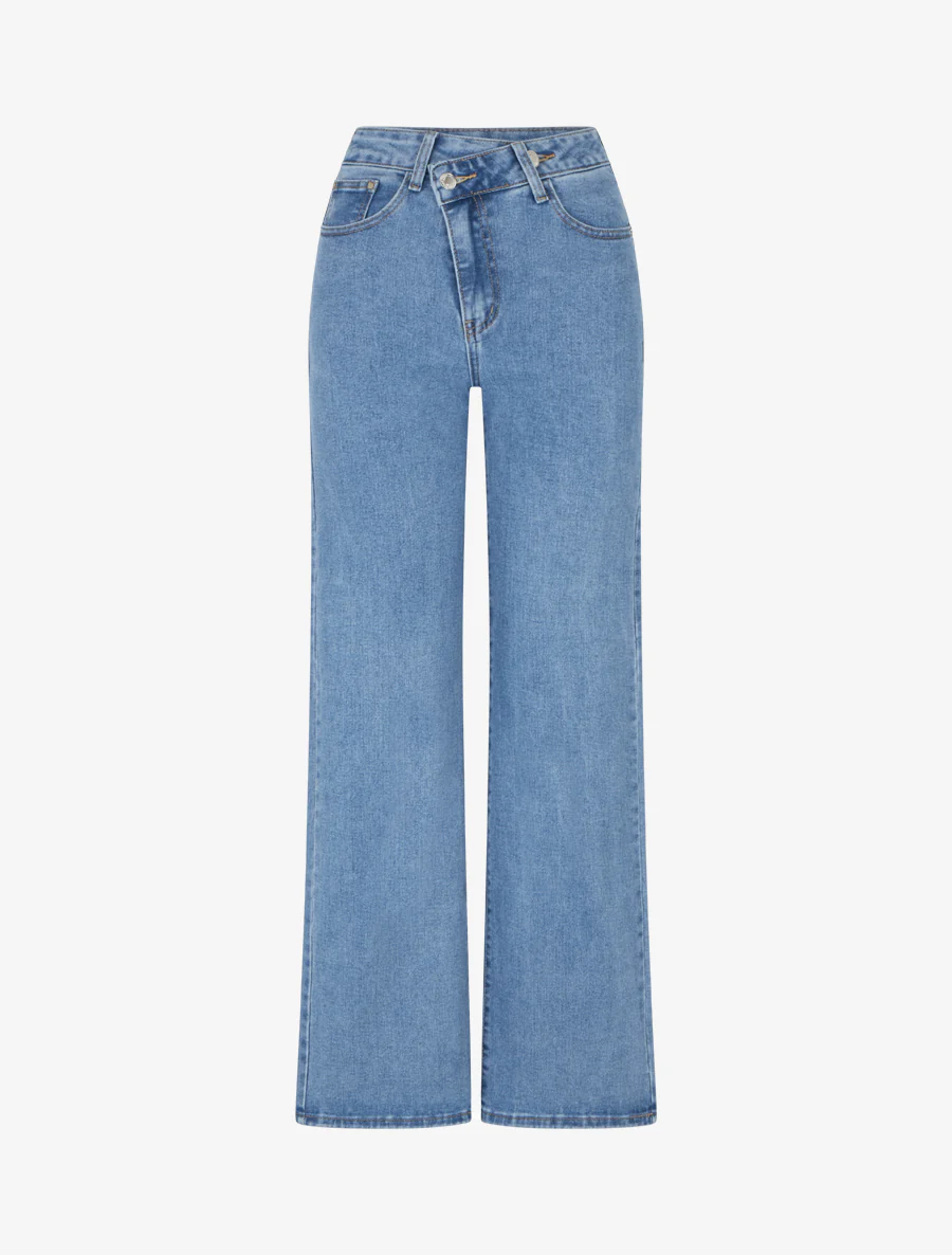 Jean ample push-up à boutonnage croisé - Bleu clair