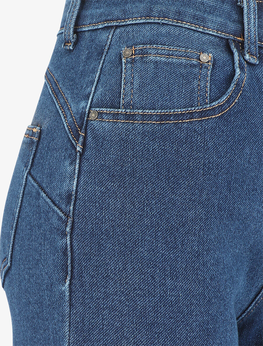 Jean ample taille haute bords effilochés - Bleu - Image 3