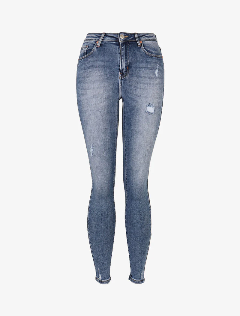 Jean basique griffé à taille haute - denim clair - Image 3