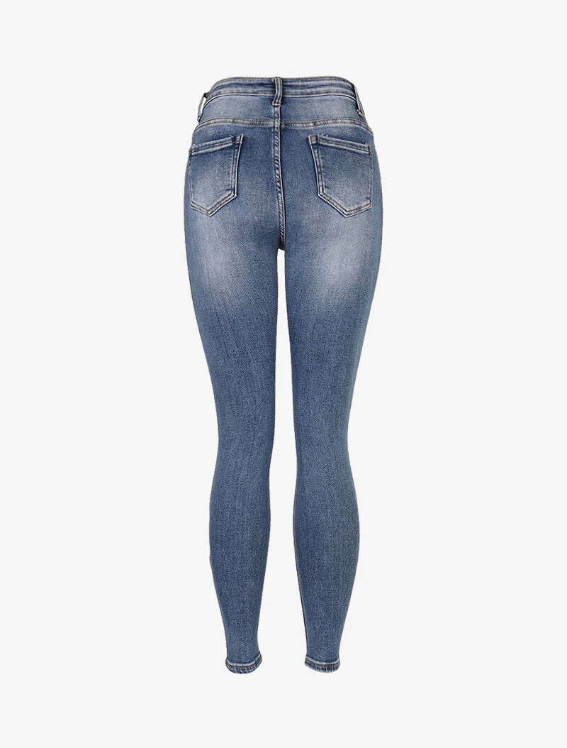 Jean basique griffé à taille haute - denim clair - Image 4