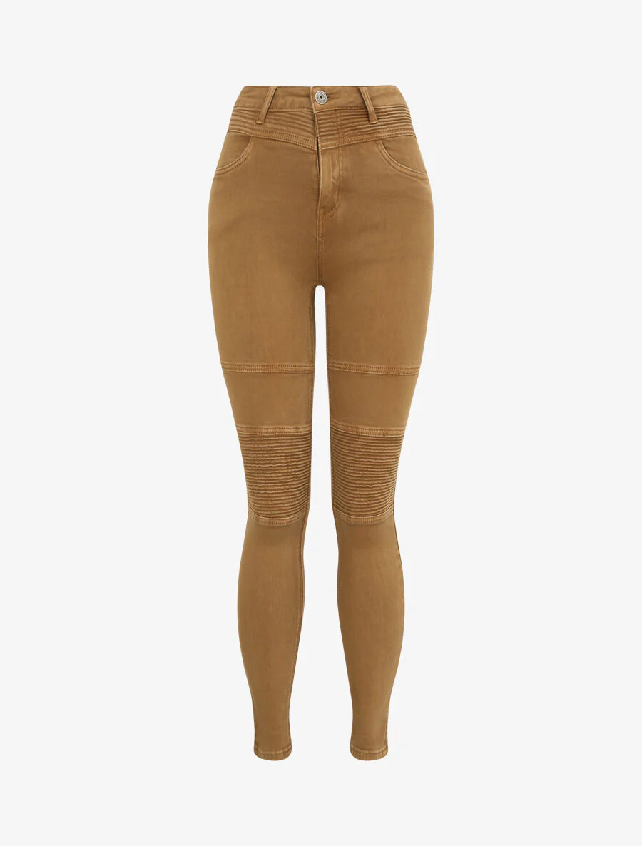 Jean biker skinny à taille haute - Camel