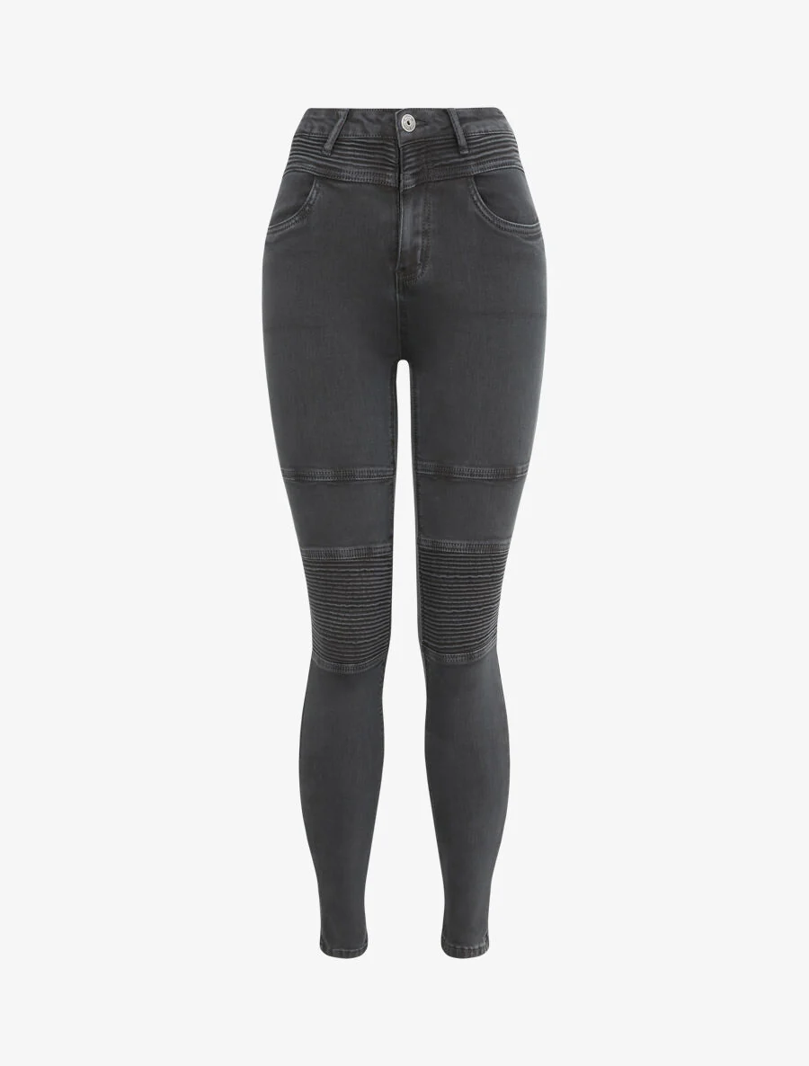 Jean biker skinny à taille haute - Gris foncé