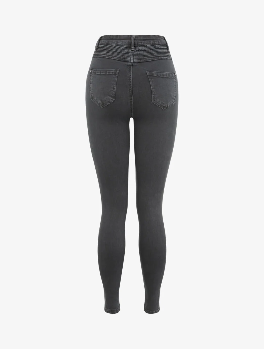 Jean biker skinny à taille haute - Gris foncé - Image 2