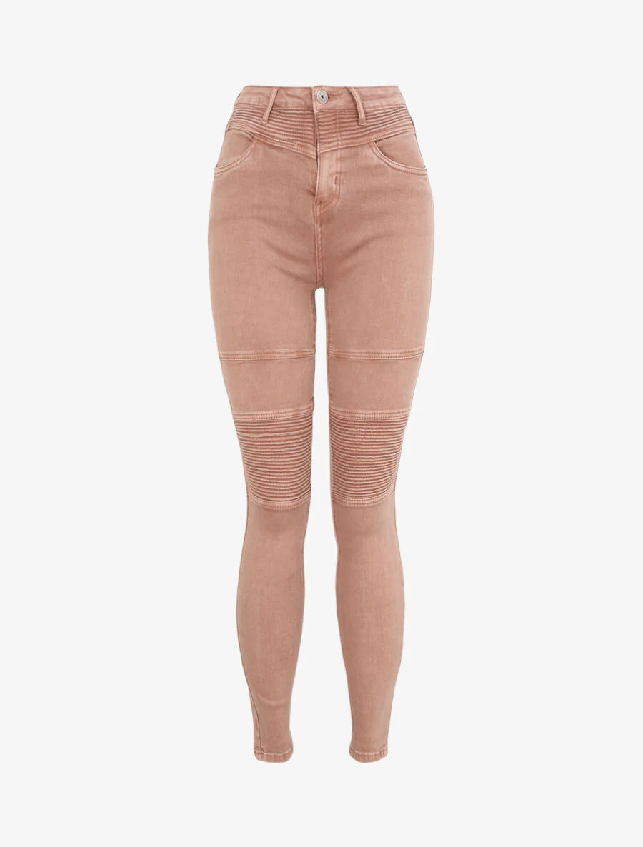 Jean biker skinny à taille haute - Vieux rose