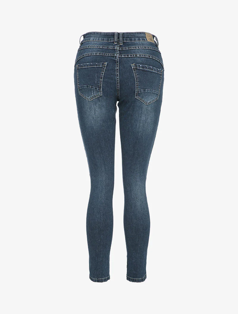 Jean boutonné à coutures stylisées - Denim foncé - Image 2