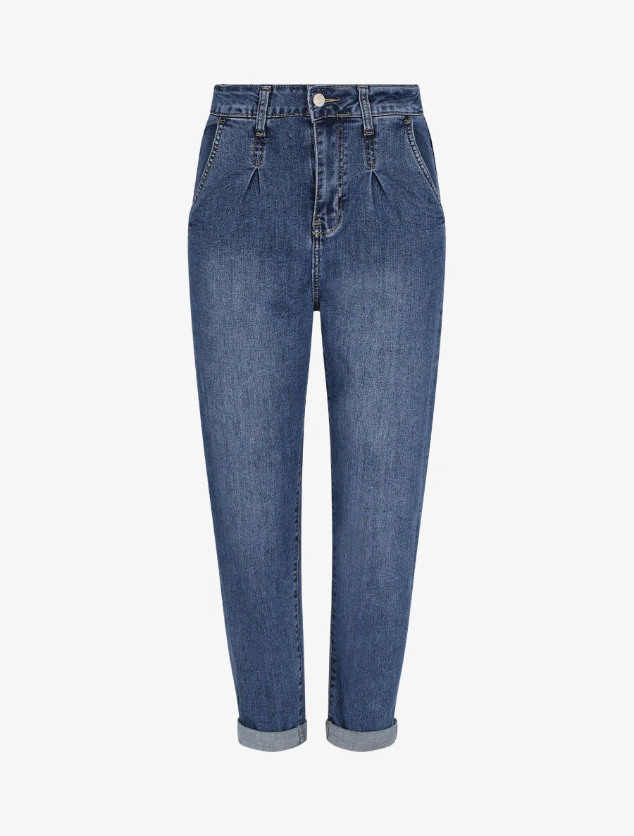 Jean boyfriend 7/8 à revers - Bleu denim
