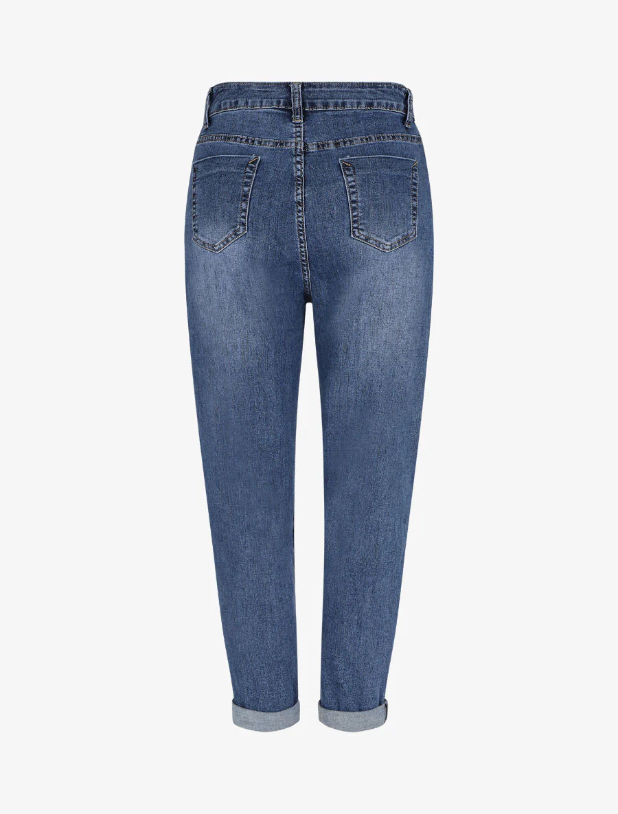 Jean boyfriend 7/8 à revers - Bleu denim - Image 2