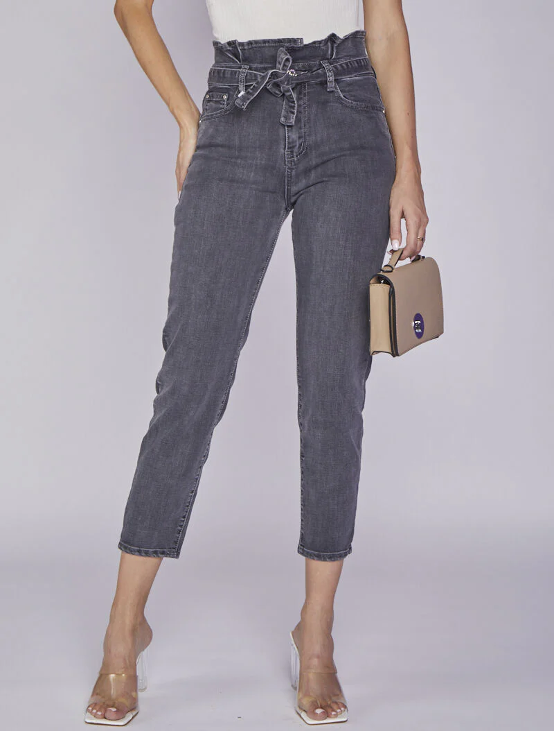 Jean boyfriend 7/8 à taille haute - Anthracite