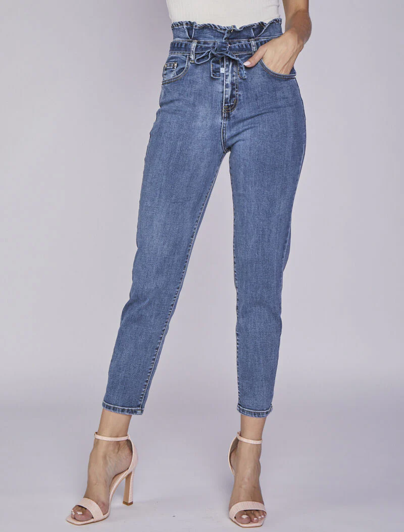 Jean boyfriend 7/8 taille haute - Bleu denim
