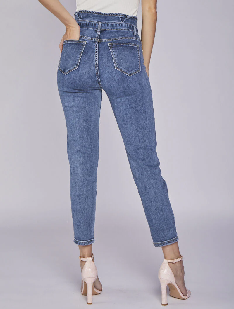 Jean boyfriend 7/8 taille haute - Bleu denim - Image 2