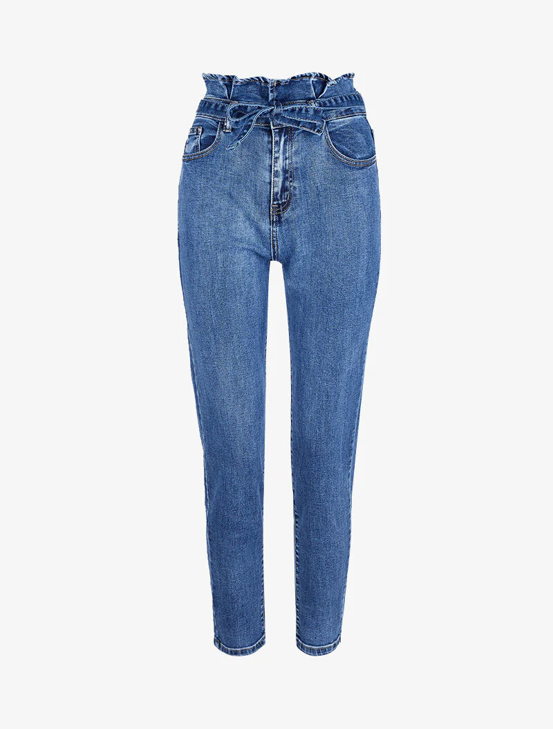 Jean boyfriend 7/8 taille haute - Bleu denim - Image 3