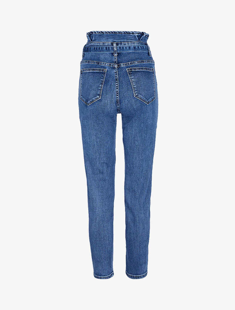 Jean boyfriend 7/8 taille haute - Bleu denim - Image 4