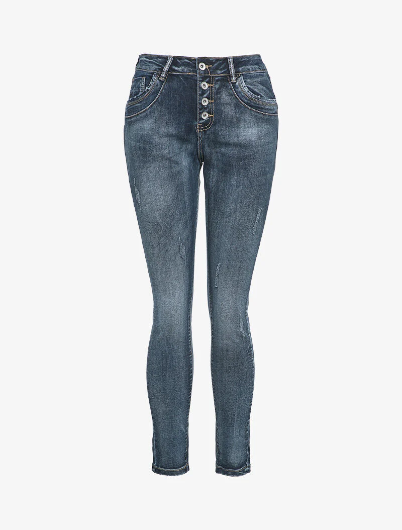Jean boyfriend à jambes griffées - Denim foncé